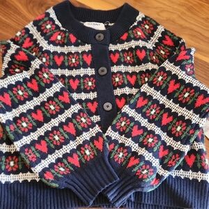 Old Navy Navy Knit Cardigan with Red Heart Fair Isle Pattern
